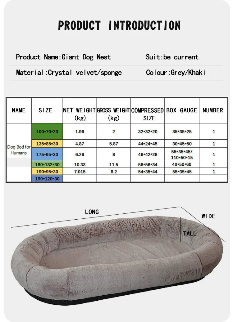 Waterproof Washable Long Plush Faux Fur Removable non-slip Pet Giant Human Size Scale Jumbo Adult Dog Bed