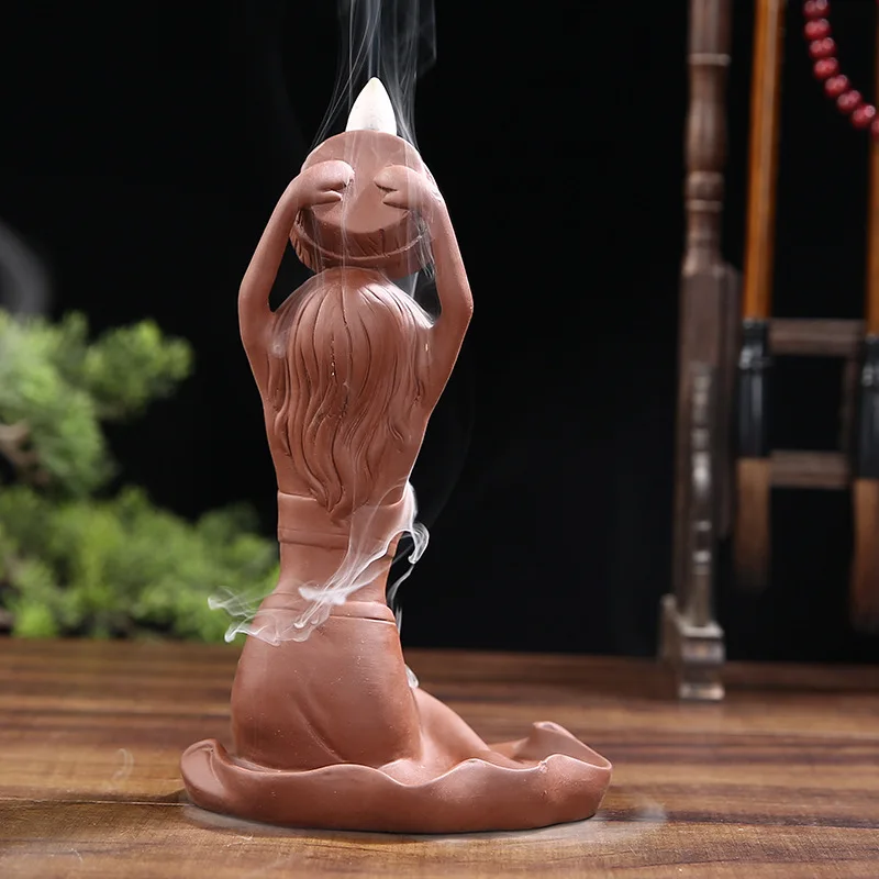 High grade bath woman ceramic backflow incense holder