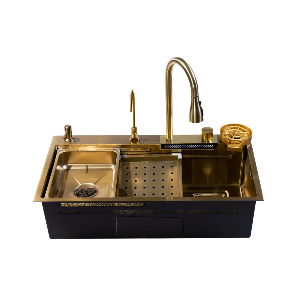 Уникальная прямоугольная раковина из нержавеющей стали с тремя отверстиями и краном над счетчиком