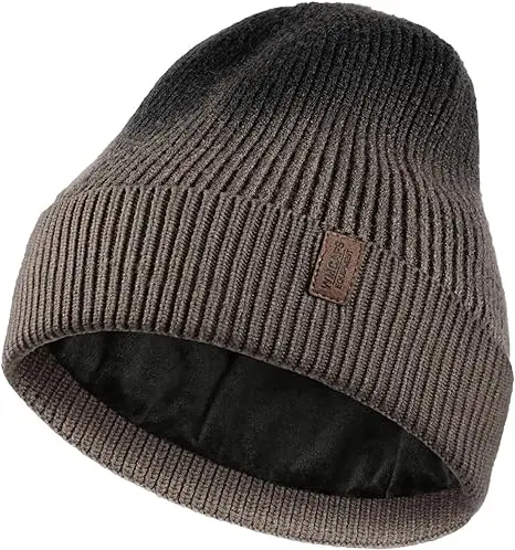 Fashion Manufacture Warm Fleece Lined Beanie Soft Satin lined Knit Hat Ski Cuffed Cap Winter Beanie Hats for Men Women hat