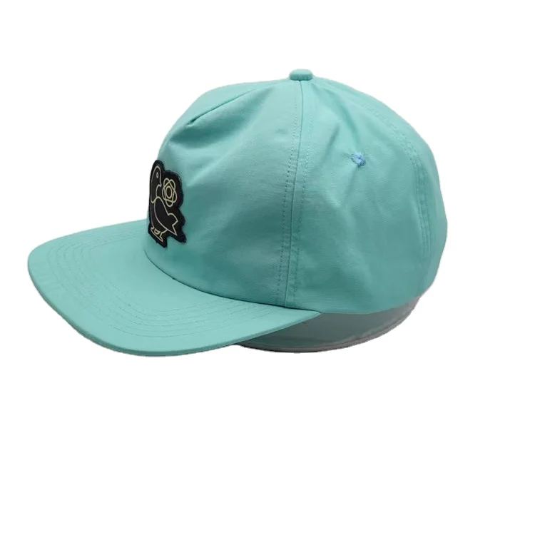 5 panels unstructured nylon waterproof flat brim snapback cap