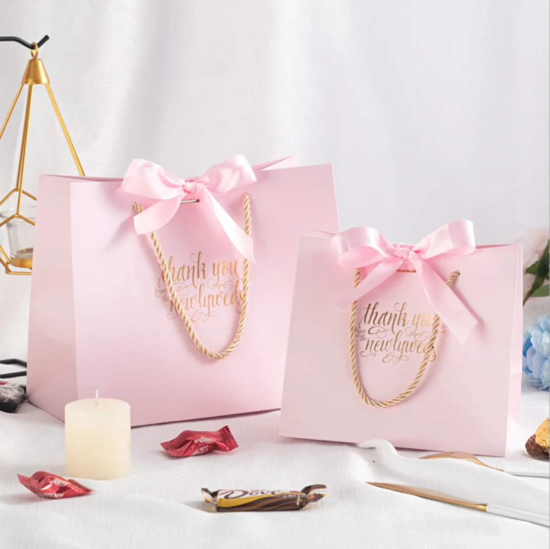 Роскошные бумажные упаковочные пакеты, розовые свадебные подарочные пакеты, пакеты для еды и конфет, шоппинг с логотипом на заказ