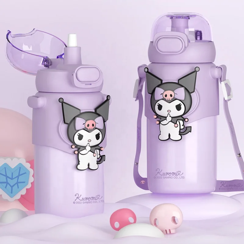 Wholesale 460ml 316 stainless steel coffee kawaii kids Sanrio kuromi Cinnamoroll cup tumbler thermos with straw strap