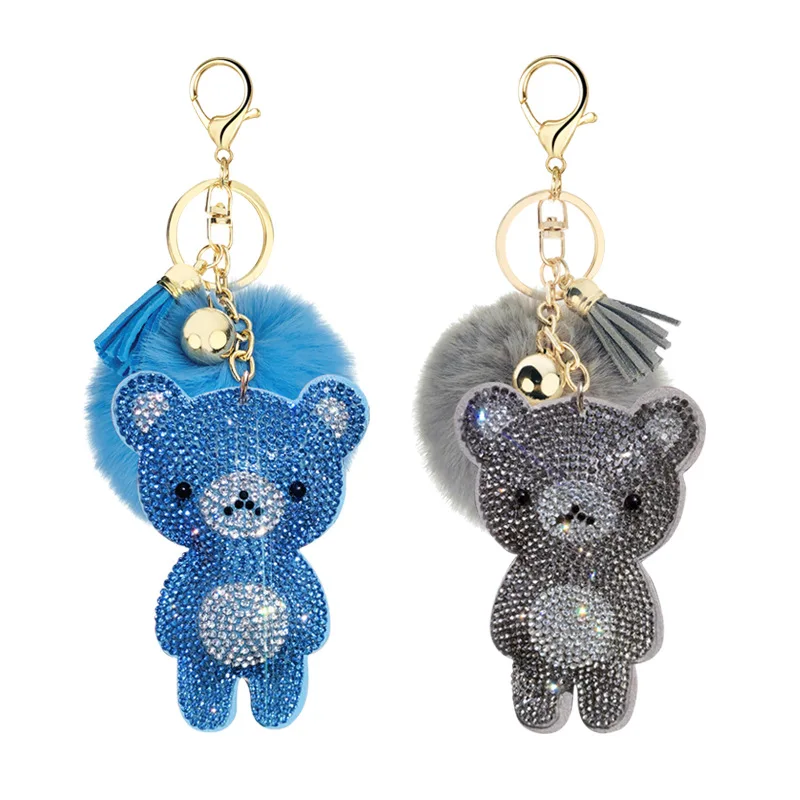 Factory wholesale bear shaped rhinestone keychain custom keychain