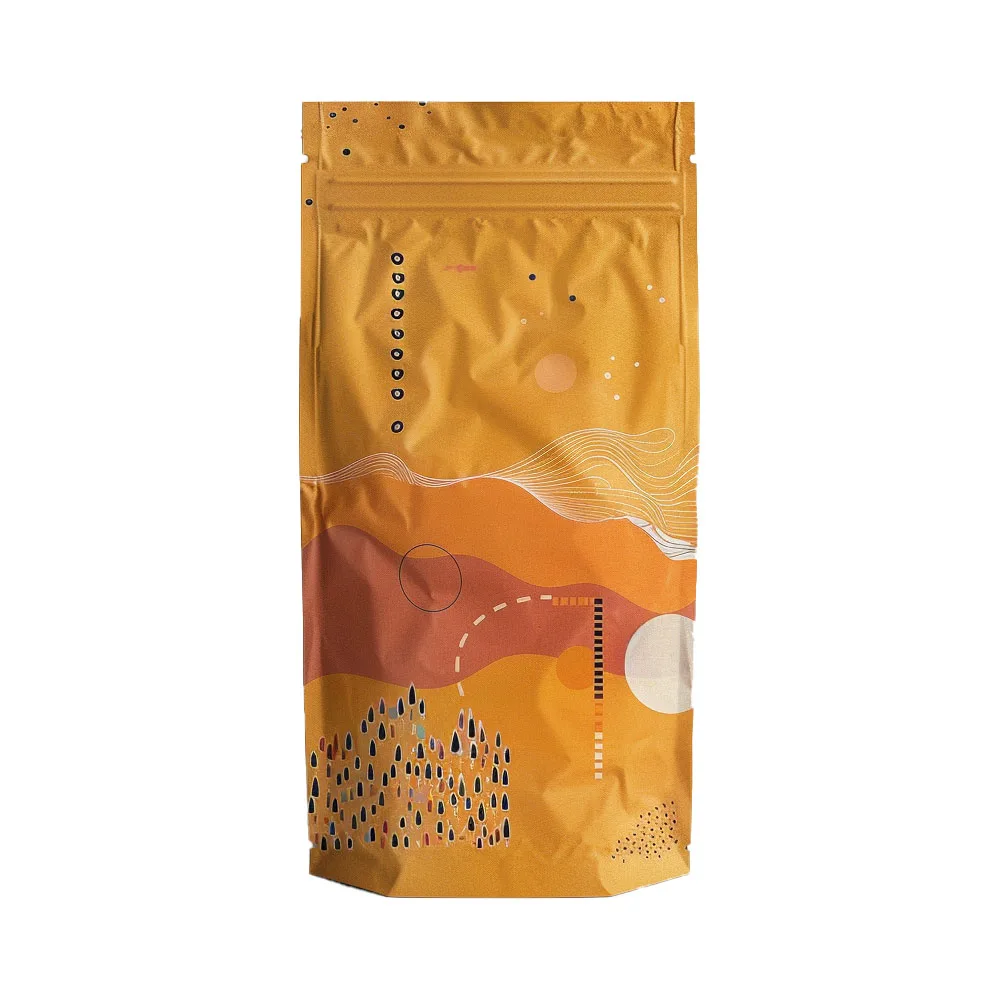 Custom Wholesale Coffee Bag with Valve and Zipper Small Stand Up Matte Coffee Bean Bag Kraft Paper Tin Tie Coffee Packaging