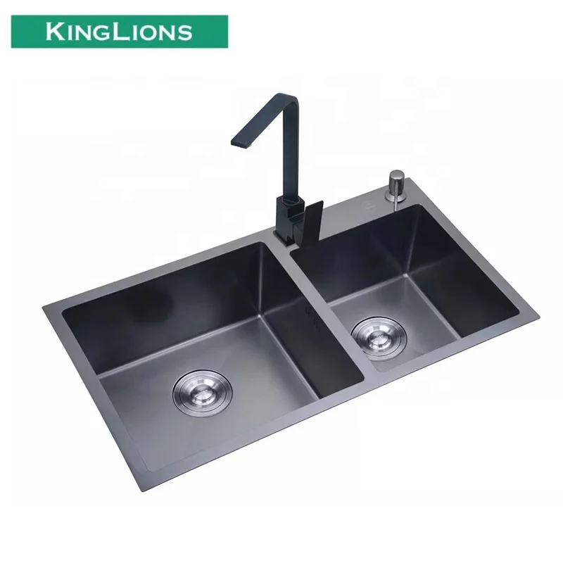 Антикоррозийная кухонная раковина из нержавеющей стали 304 ручной работы Kinglions Black Double Bowels