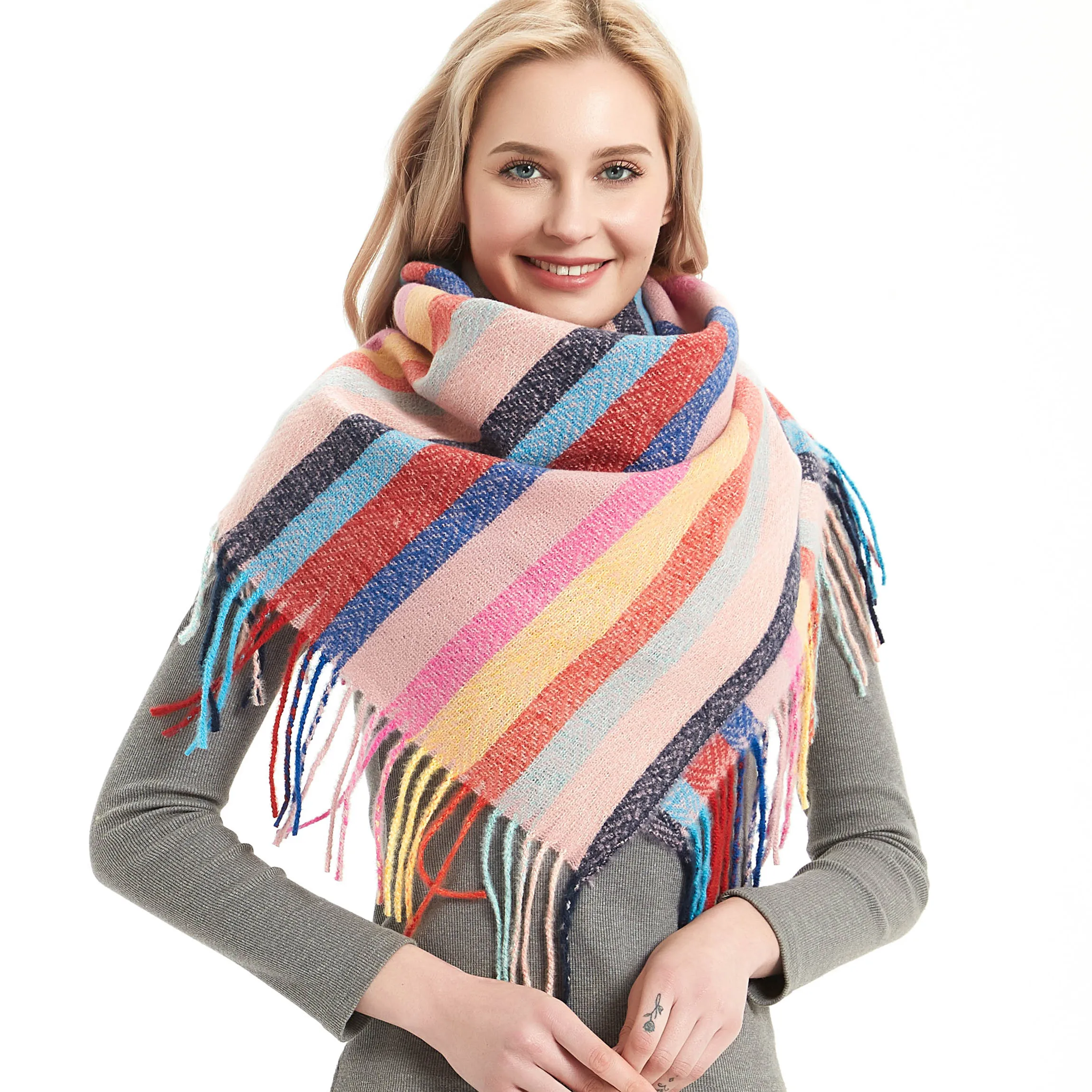 Classic Unisex Striped Scarf  Soft And Comfortable Square Scarf hijap shawl  As Good Gifts For Friends