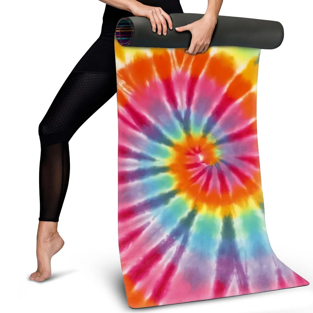 Custom Patterned Tie-dye Exercise Mat Eco Friendly 2mm Rubber Suede Yoga Mat