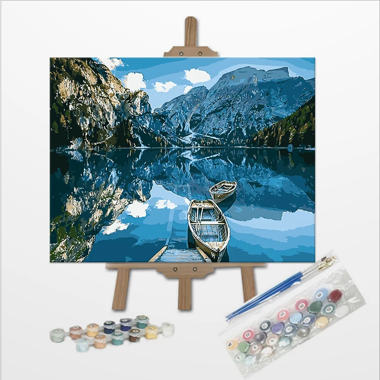 DIY холст живопись масляными красками по цифровому изображению в комплект для взрослых 40*50 см Рисунок лакокрасочного покрытия с членов семьи на берегу озера лодка покрасочные работы