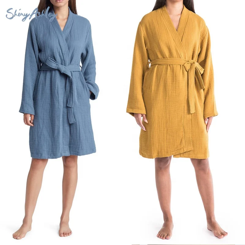 Custom-made ladies 100% cotton pajamas robe solid color ladies sleepwear women nightgown
