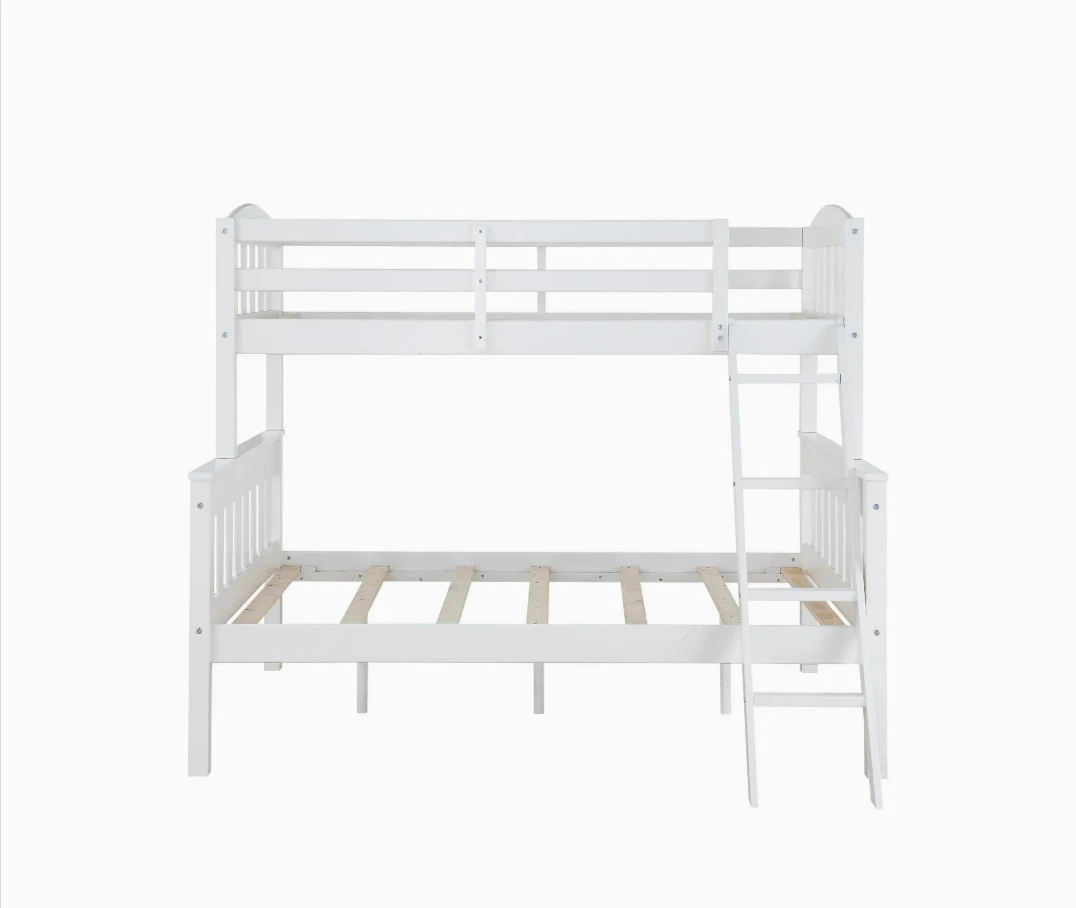 Living room Solid Wood Bunk Beds Twin Over Full with Ladder and Guard Rail, White