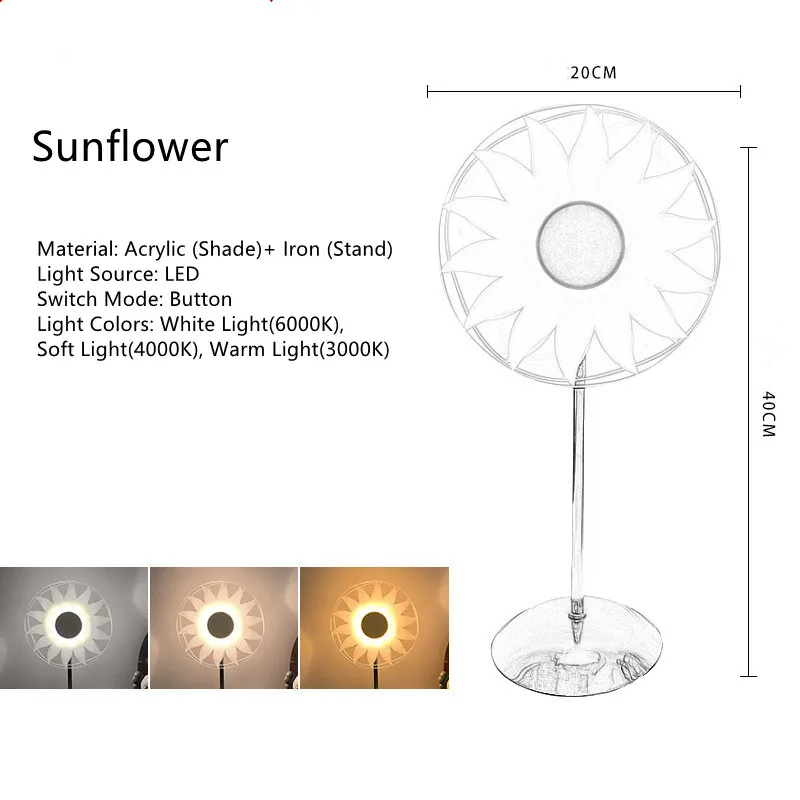 Newest Wholesale Acrylic 3d Sunflower Pinwheel 3 Colors Change Led Night Light Base Creative Table Lamp Bedside For Home Decor
