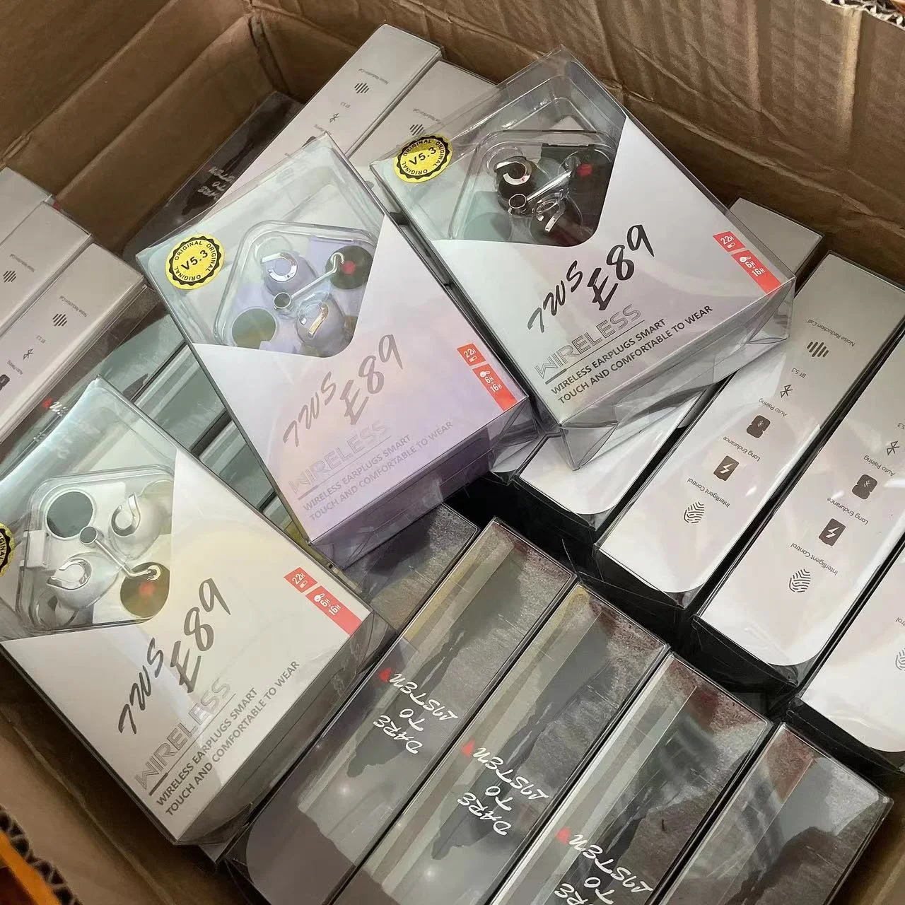 E89 earbuds Headphones Fashion E89 TWS Wireless ong Endurance HD Music Earphones Headset With Transparency Case Super Sound