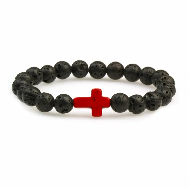 Natural Lava Stone Cross 8mm Beads bracelet ST114