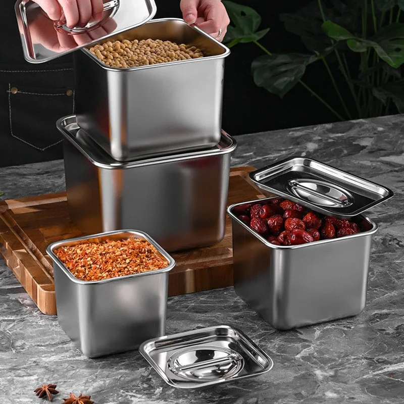 Stainless Steel Spice Storage Container Spice Box microwavable stainless steel air tight food container with silicone lids