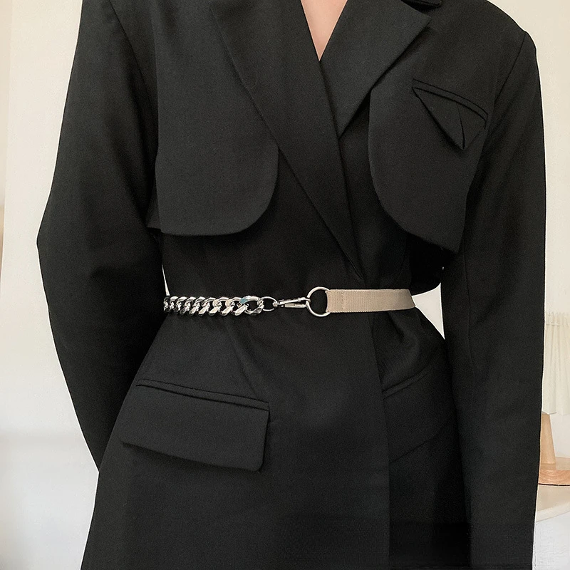 Fashion Metal Chain Suit Waist-tight Belt Elastic Waist Seal Lazy Style Belt