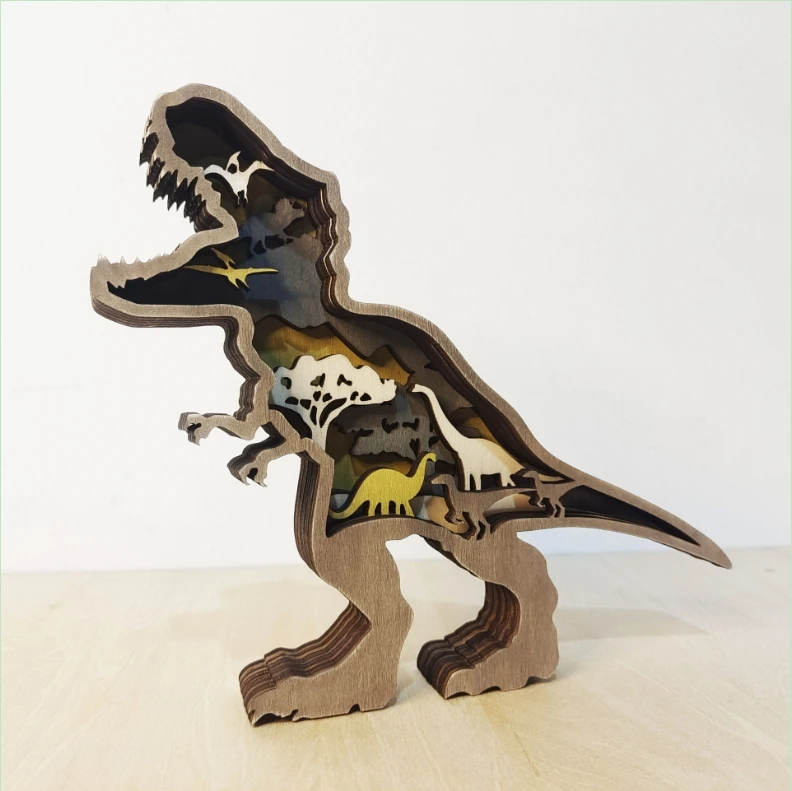 Hot Selling 3D Wood Carved Dinosaur Ornaments for Home & Party Christmas Decorations Handcrafted Crafts Gift