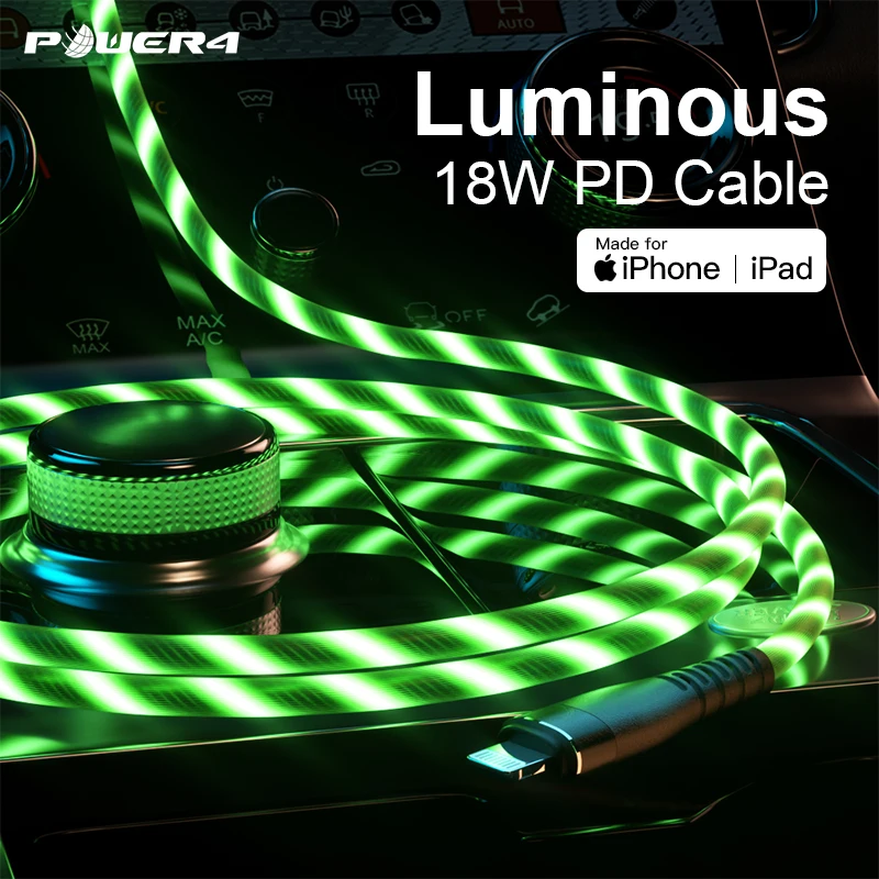 
POWER4 usb c to lightnings usb cable with led light and free iphones aux adapter mfi lightnings cable for iphone 