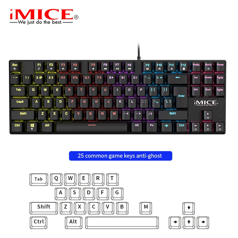 Wired Gaming Green axis Mechanical Keyboard 87 Keys Metal Panel Keyboard with RGB Backlit Game Keyboards for Laptop PC Pro Gamer