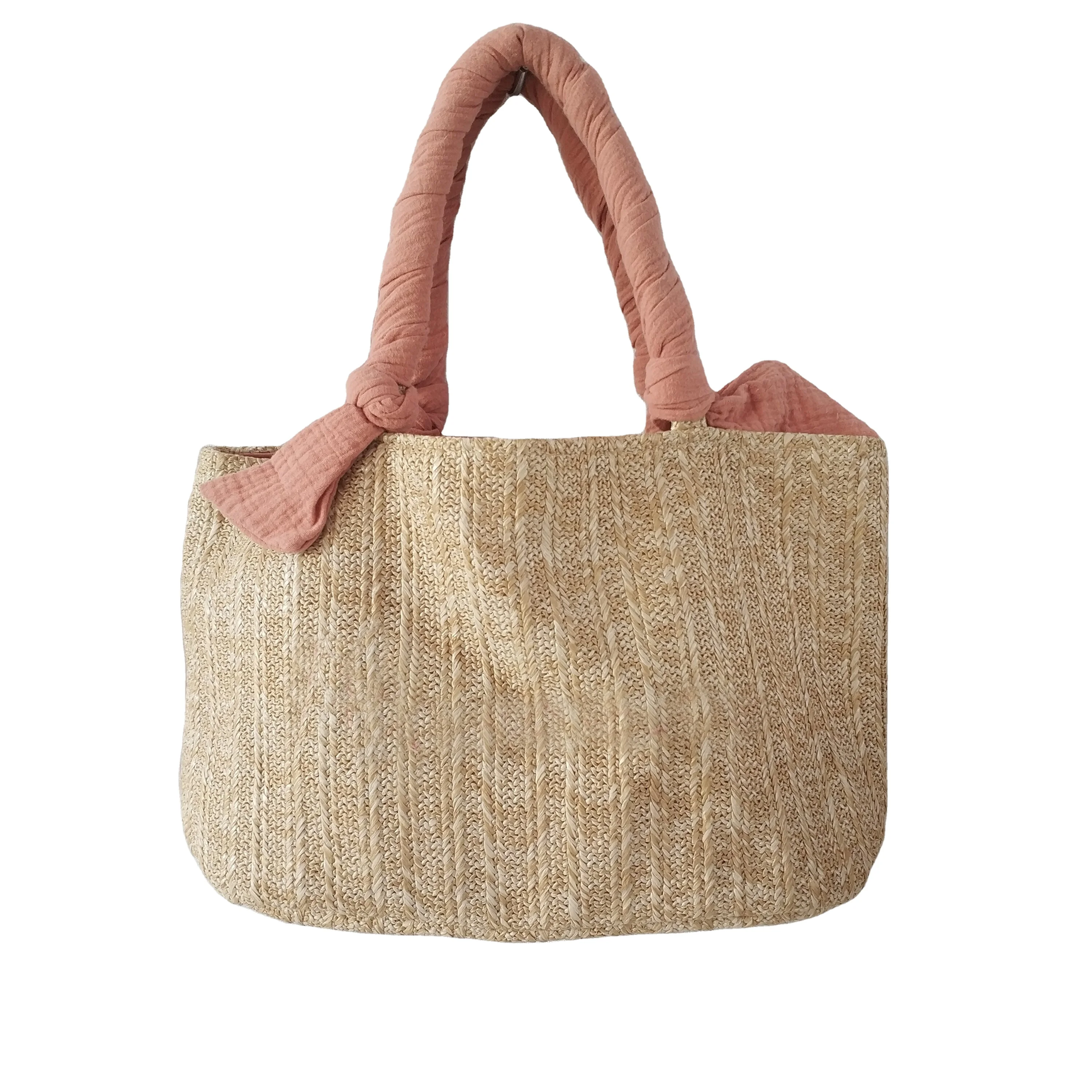 Handmade Woven Lady Tote Handbag PP Material Knitted Shoulder Bag With Cotton Lining Wholesale Supplier