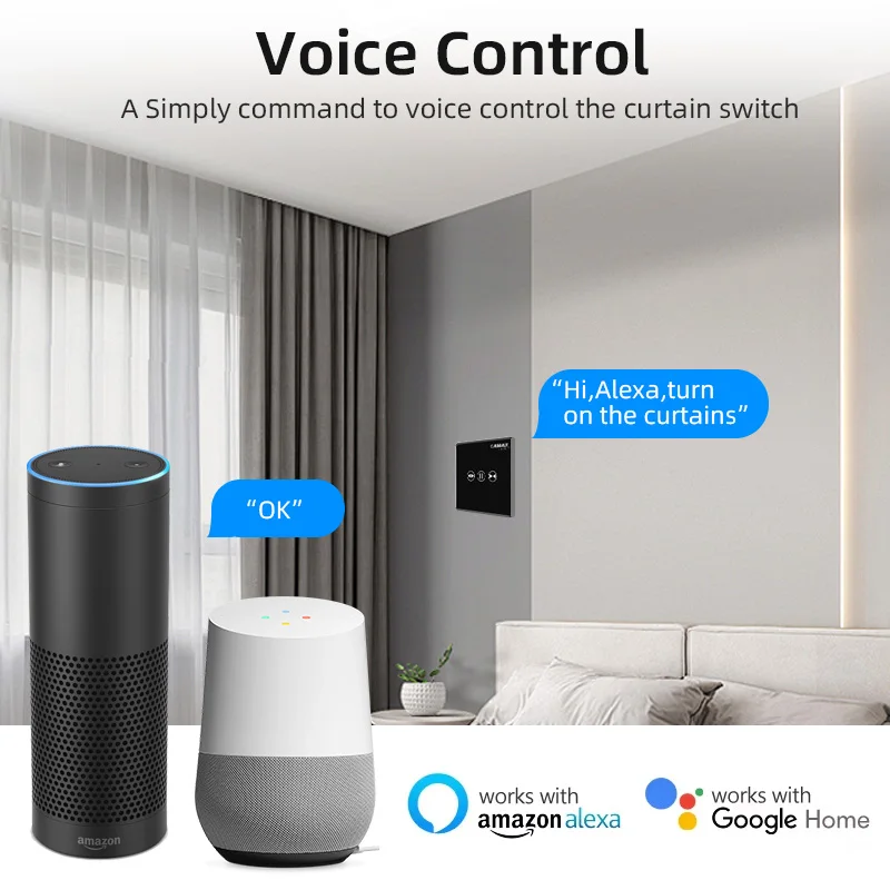 WiFi Smart Curtain Switch Wireless Glass Panel Touch Switch For Remote Control The Curtain Open Close Via Alexa Voice Control