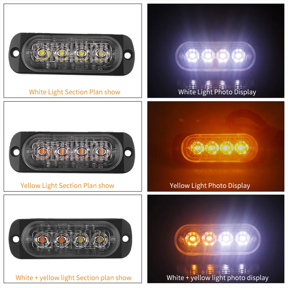 Super Bright Flash 4 Led 6 Led Vehicle Truck Led Warning Light Strobe Side led Marker Light