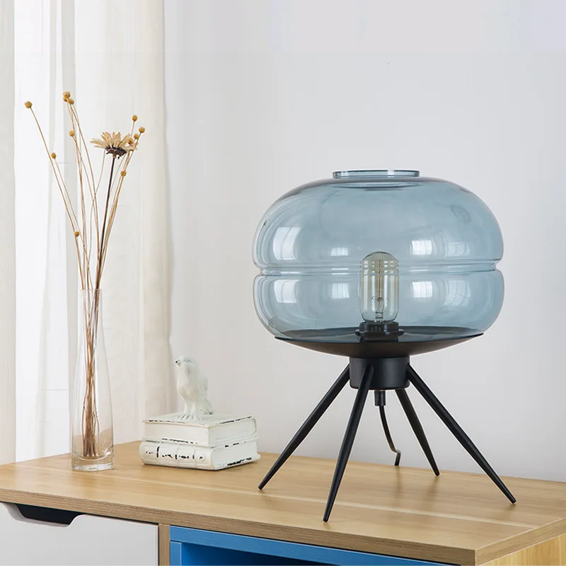 Nordic Tripod Iron Desk Lighting Home Modern Stained Glass Table Lamp For Hotel