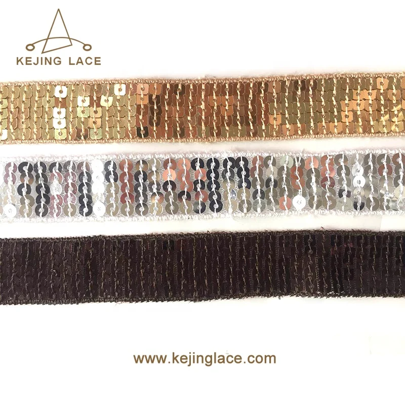 RPET Shiny Sequin Lace Trim Ribbon for Festival Christmas Decoration Dancing Dresses Wholesale Crochet Stretch Sequin Lace