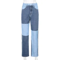 New Women Solid color Patchwork Slim jeans female elastic Splicing Fashion ladies Straight trousers