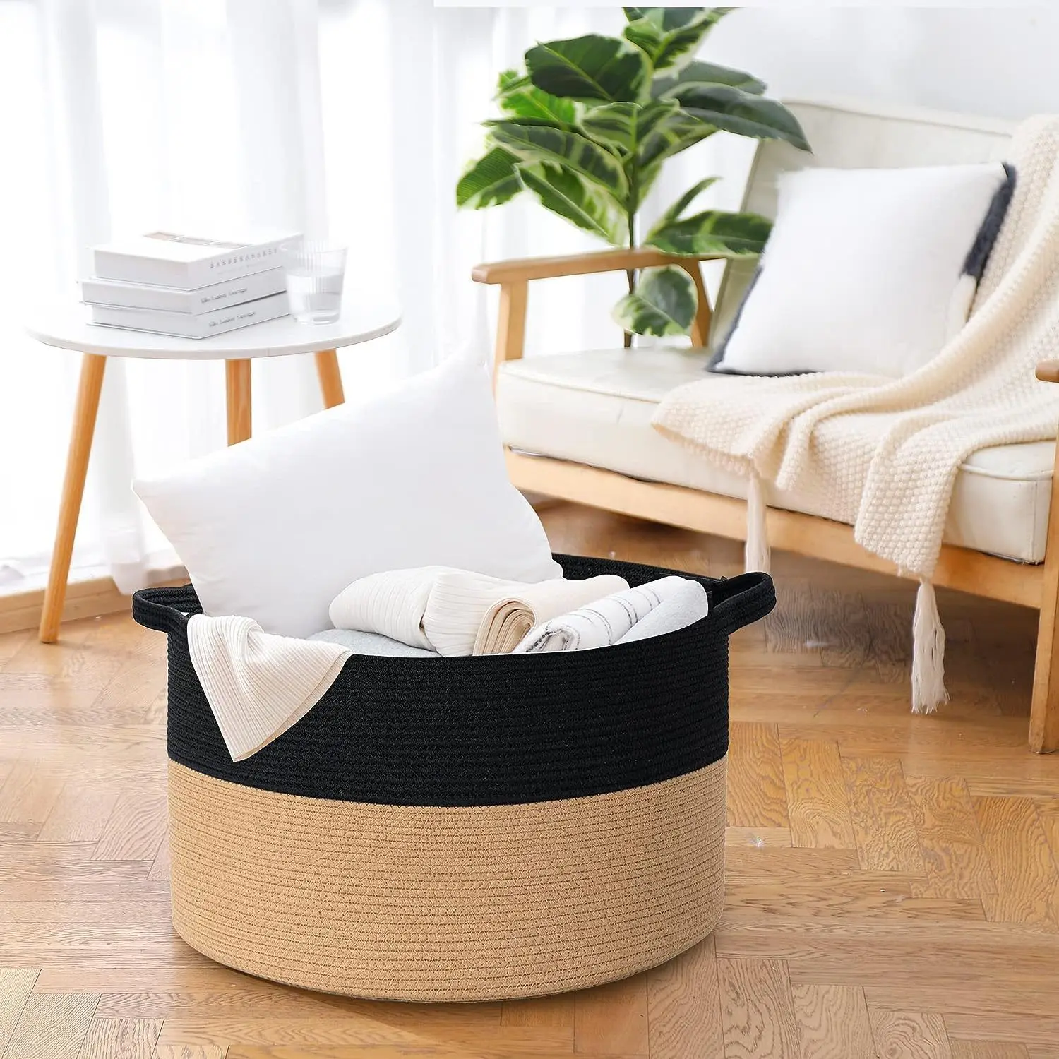 Nordic Wind Cotton Rope Woven Storage Basket Folding Cotton Rope Dirty Clothes Basket Clothing Sundry Laundry Bags & Baskets
