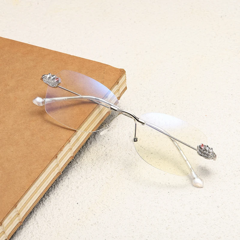 Fashion Rimless Reading Glasses With Diamond Wholesale Reading Small Characters Anti-blue Light Reading Glasses