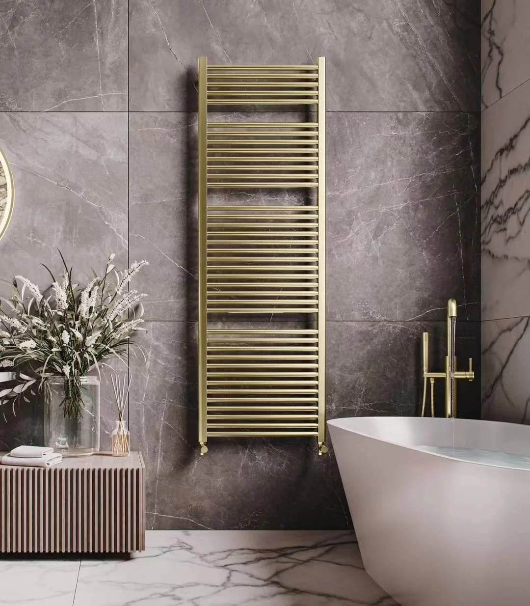 Luxury PVD gold towel radiator Steel House chrome bathroom radiator hot water Heating towel rack