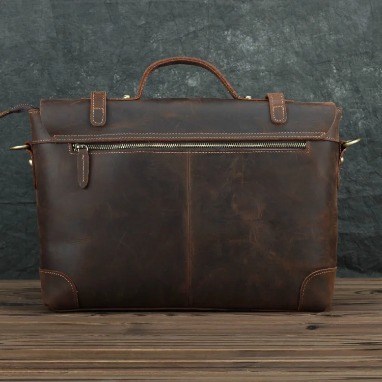 Handmade Top Pu Leather Laptop Crossbody Briefcase New Design Fashionable Casual 14-Inch Business Handbag for Men