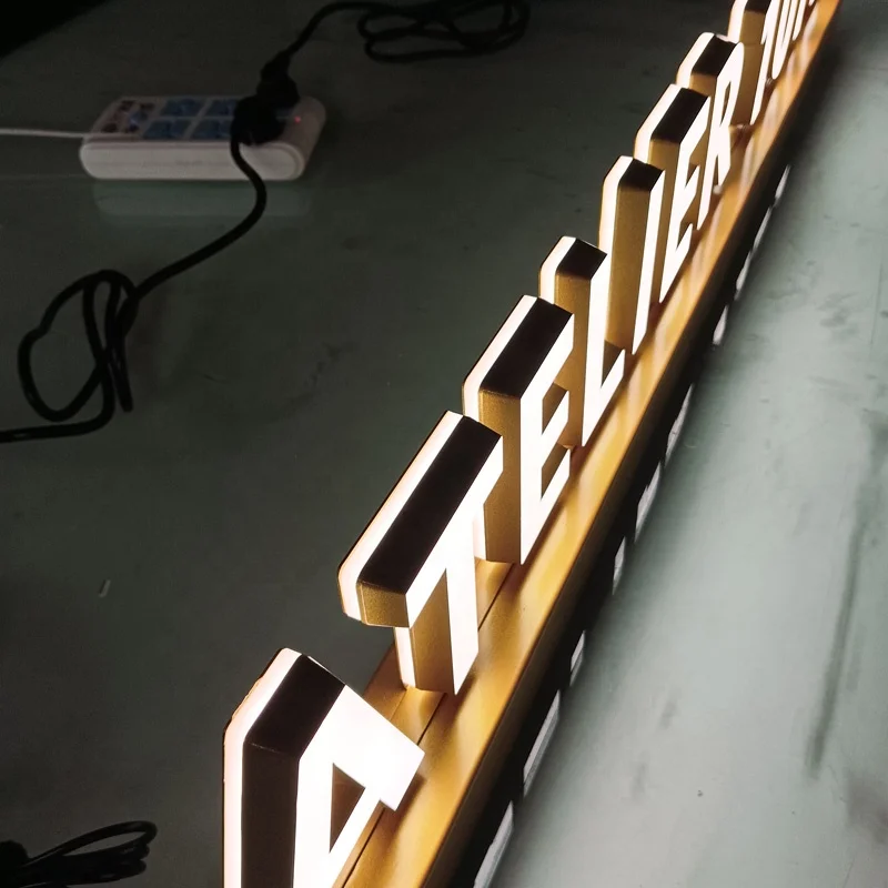 Kexian Custom Company Reception Desk Signage LED Mini Acrylic Letter Sign Table Top Led Sign Luminous Sign with Base