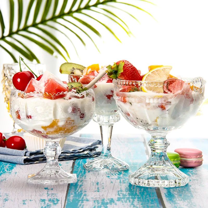 BST Europe creative juice salad bowls clear embossed glass ice cream goblet cups dessert cups glasses