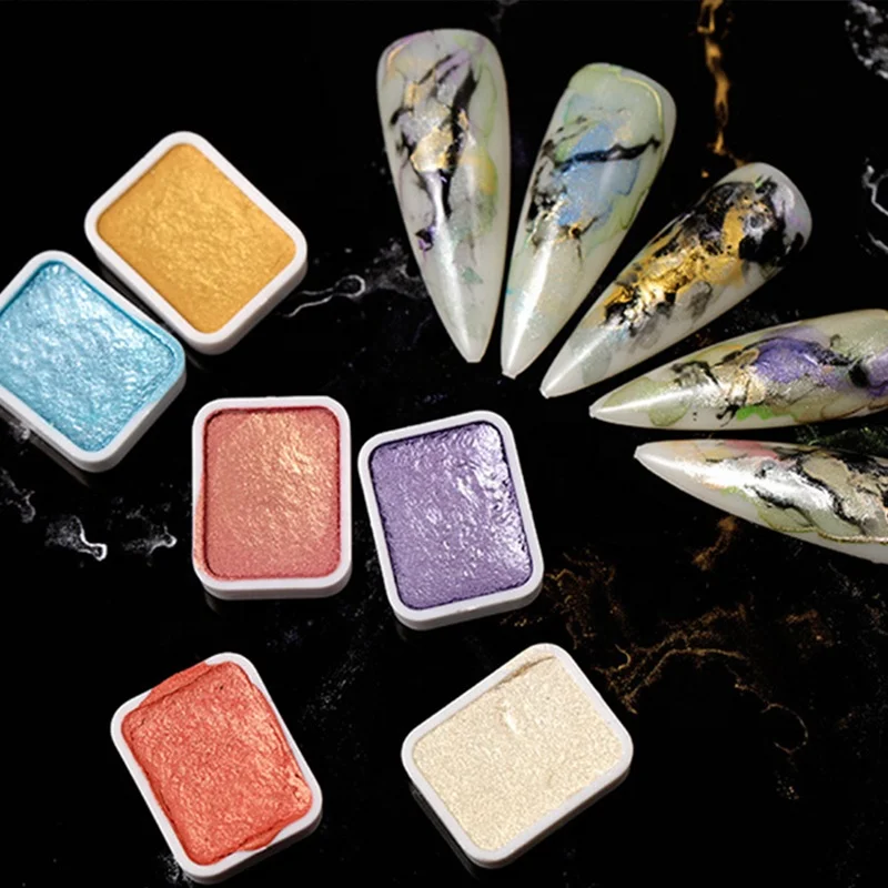 Nail Art Pearl Pigment Glitter Set Solid Metallic Watercolor Paint Chrome Powder Effect Shimmer Watercolor Nail Art