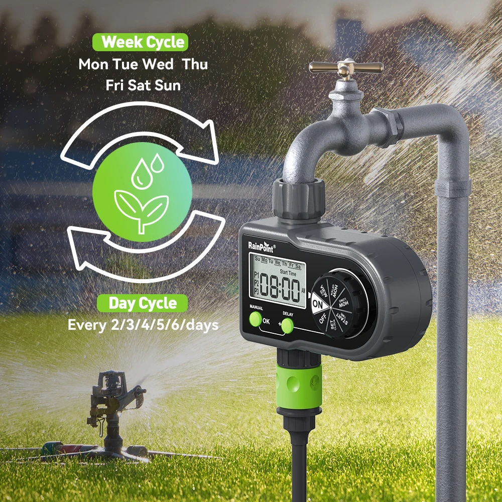 Rainpoint Automatic Watering Timer  Garden Water Sprinkler Timer with Display Manual and Automatic Modes Easy Setup