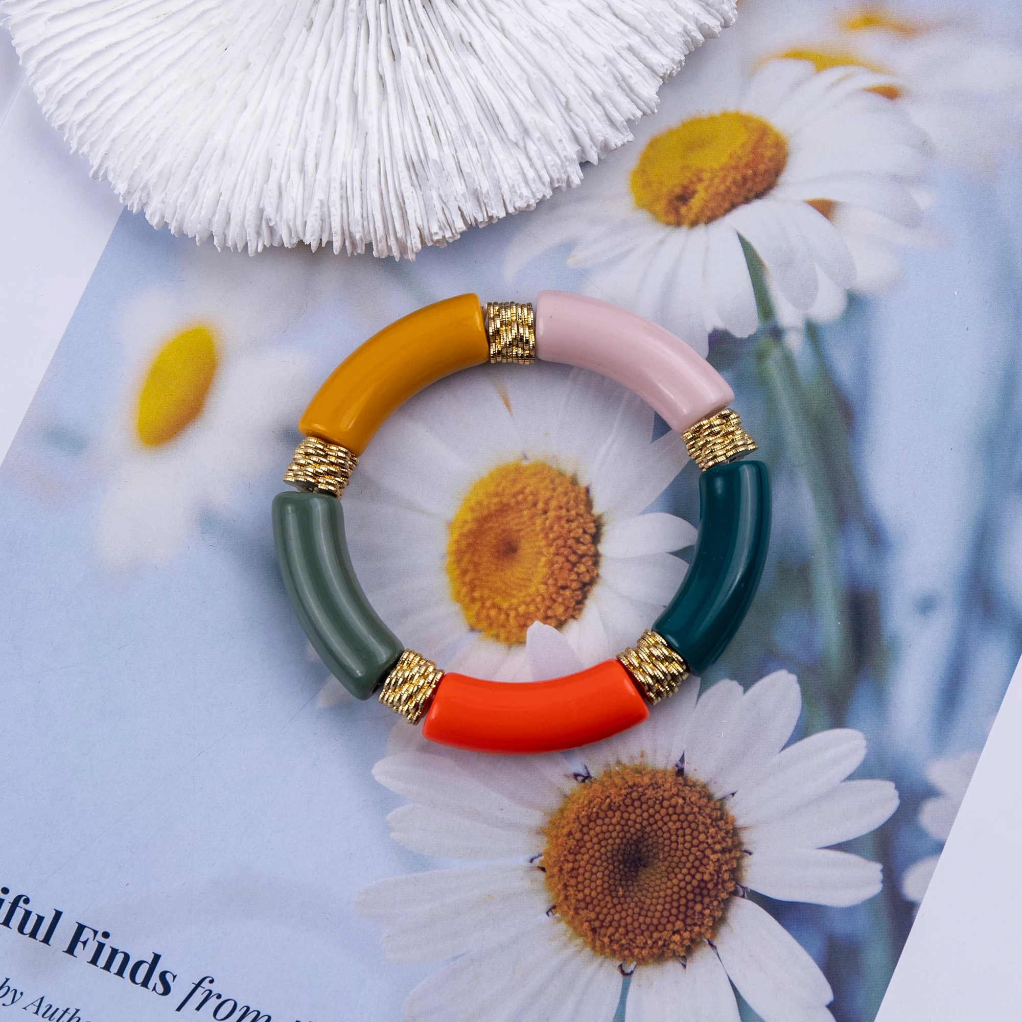 Wholesale High Quality 12mm Acrylic Tube Beads With 14K Real Gold Plated Discs Bracelets Bangles In Stock