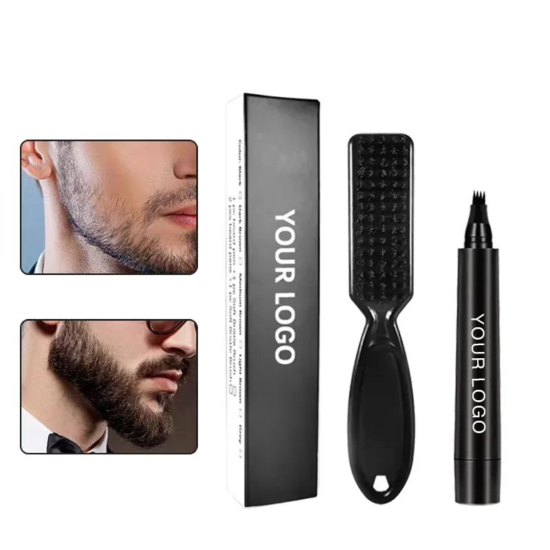 Waterproof Man Beard Filler Pencil Kit Cuidados Com A Barba Beard Filling Pen Private Label Beard Care Makeup Set