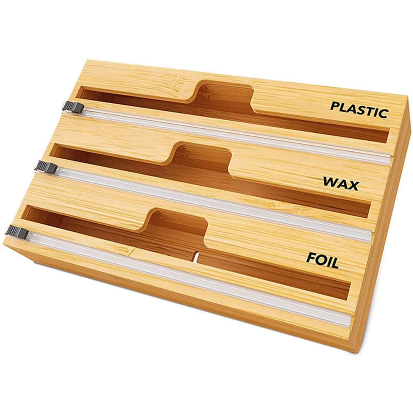 Vonssen Aluminum foil Parchment Paper Cling Wrap Bamboo  ziplock bag storage organizer Dispenser for Kitchen Drawer