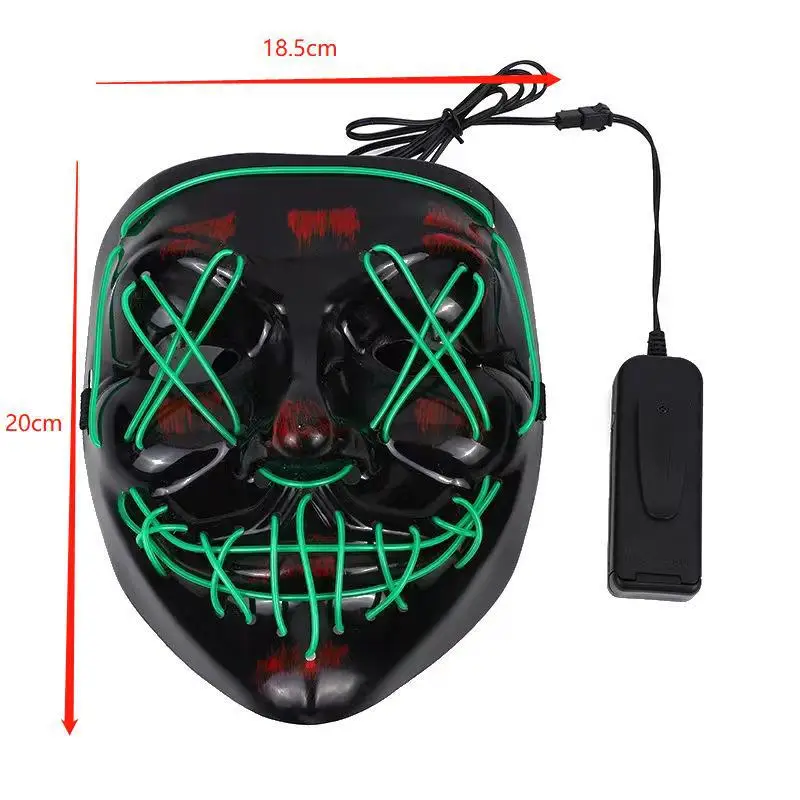 El Horror Led Facial Mask Halloween PVC Cold Light Led Joker Mask V-Shaped LED Mask For Masquerade Party