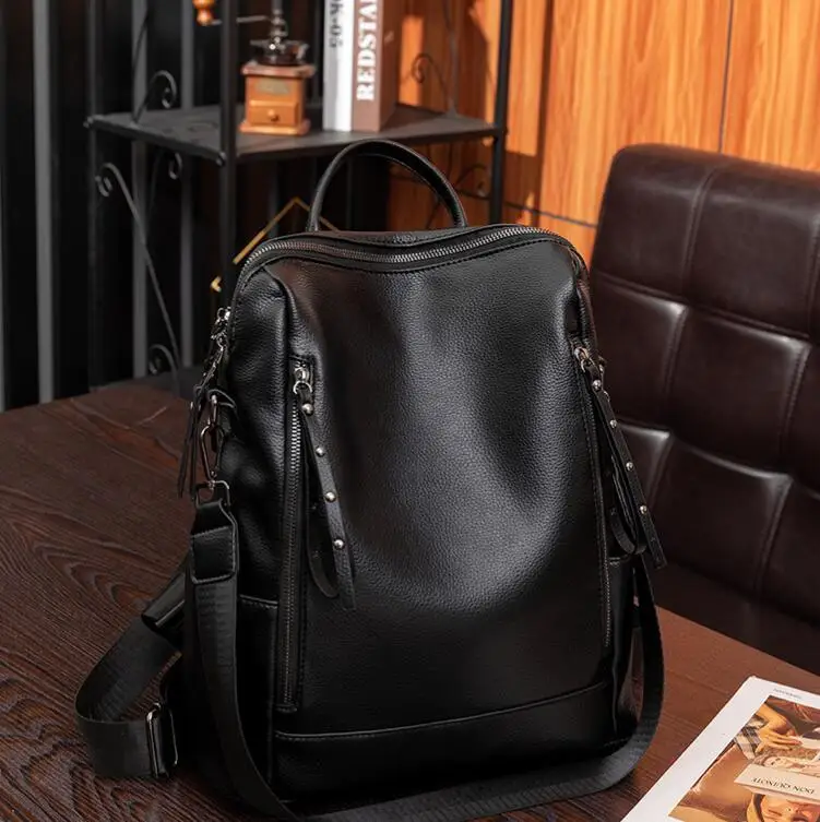 Fashion Anti-theft leather Backpack Ladies Flap Top Cover Drawstring backpack office computer bag laptop backpack