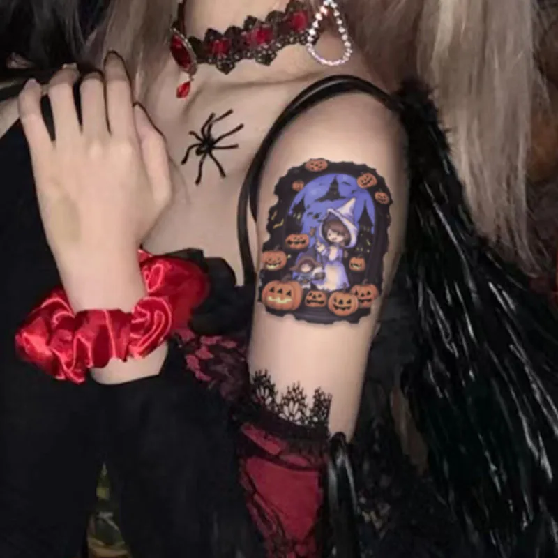 CC Disposable Temporary Halloween Party Waterproof Blood Skull Pumpkin Witch Spider Bat Colorful Cute Men Women Tattoo Sticker