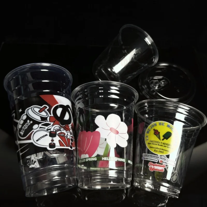 Disposable Pet Pla Plastic Milk Tea Coffee Cold Drink Cup With Lid Wholesale 78 98 Caliber Transparent Custom Size Plastic Cup