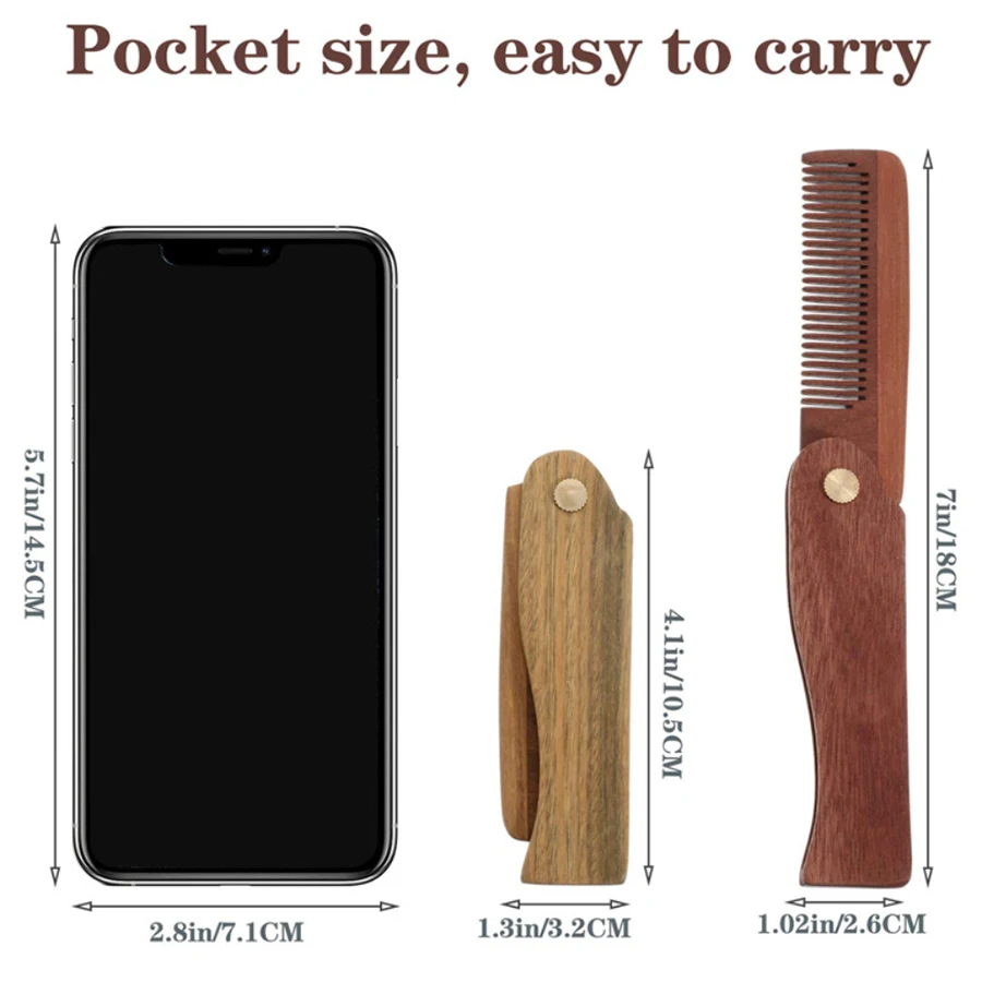 High quality wholesale 100% Natural Pear Peach wood comb wooden beard Hair Comb custom logo green sandalwood folding beard comb
