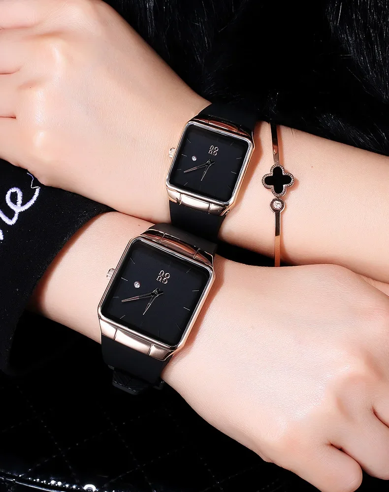 Fashion Guou 8161Simple Internet Red Square Couple Waterproof Fashionable Silicone Women Man Unisex Student Gift Watches