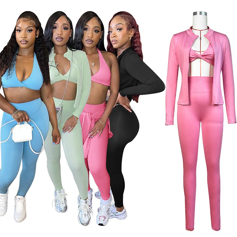 2024 boutique high quality stretchy women 3 piece tracksuit fitness gym yoga pants set