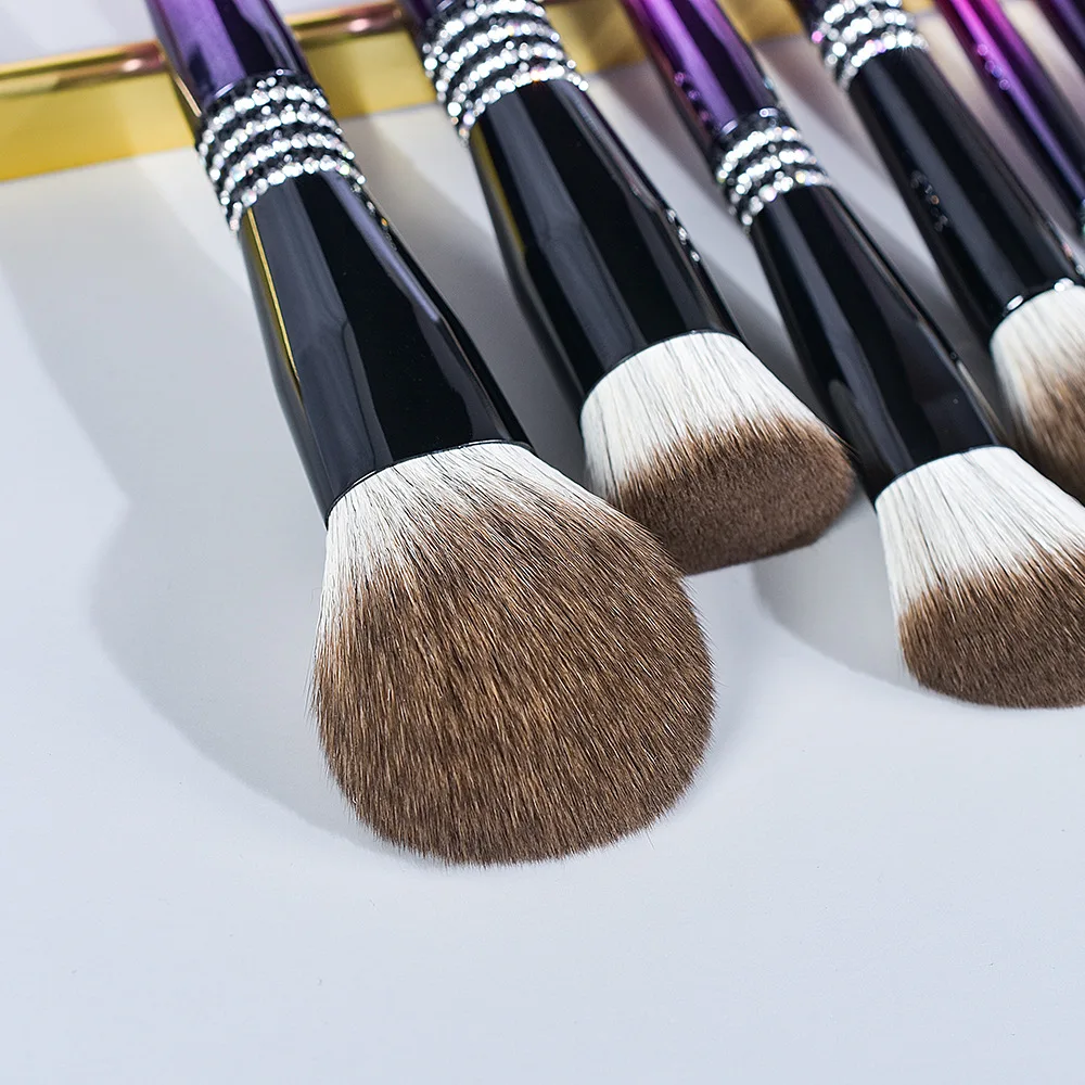 12pcs Luxury glitter diamond bling private label makeup brush metal classic gradient purple blue brush custom logo makeup brush