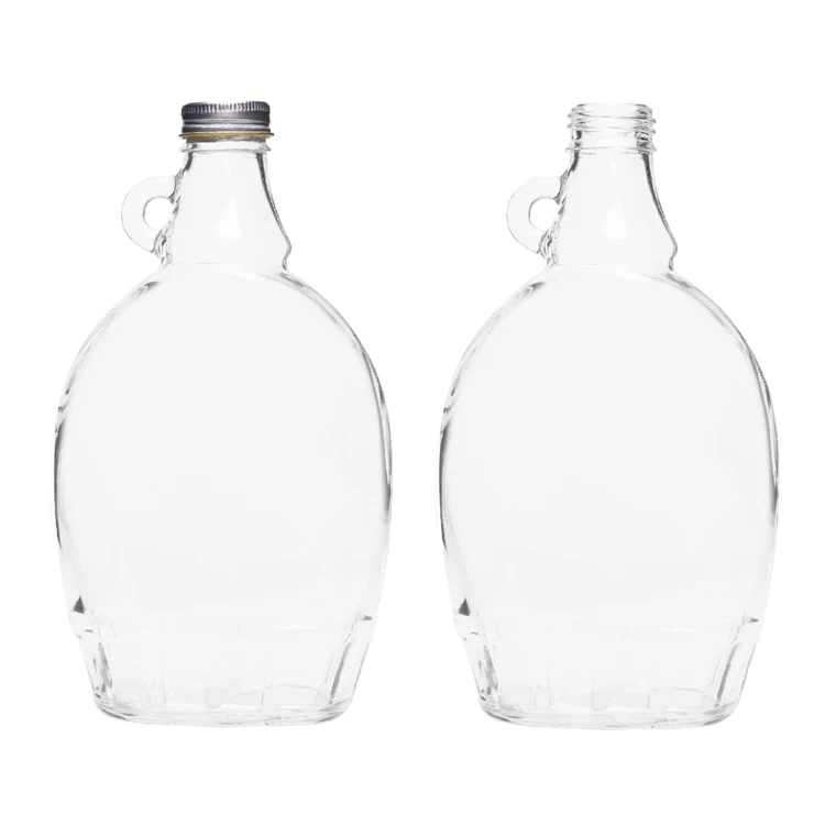 8oz Flat Glass Bottle with Handle and metal Cap for Maple Syrup Hot Sauce