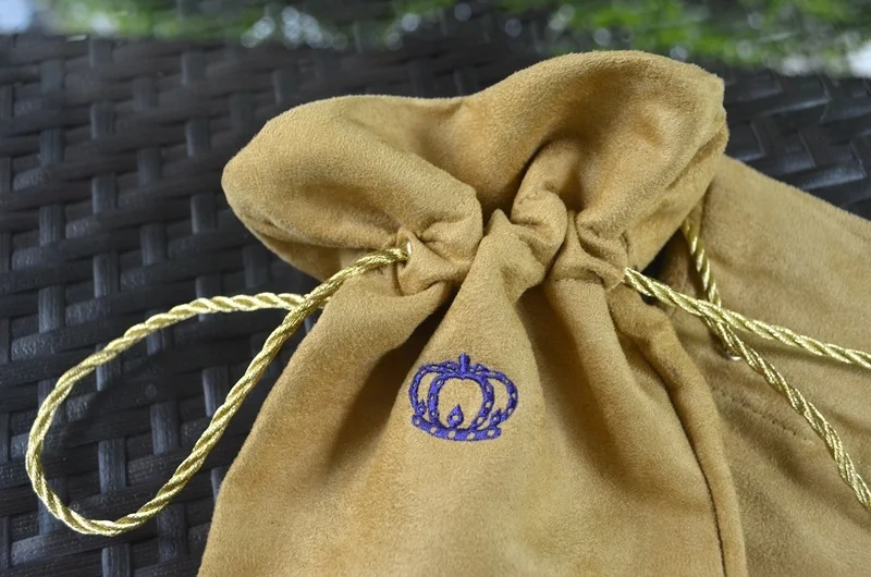 Manufacturer custom suede drawstring pouch high quality jewelry suede pouch golden drawstring gift pouch with logo